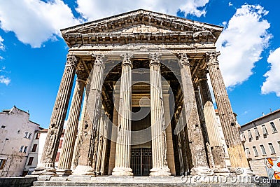 Front view of Auguste et Livie or Augustus and Livia temple an ancient roman temple in Vienne France Stock Photo