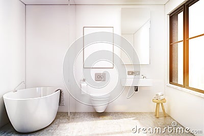 Front view of bathroom with a tub, toned Stock Photo