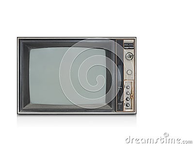 Front view beautiful Classic vintage retro old black television on white background, object, copy space Stock Photo