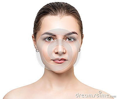 Front view on beautiful female face with perfect skin Stock Photo