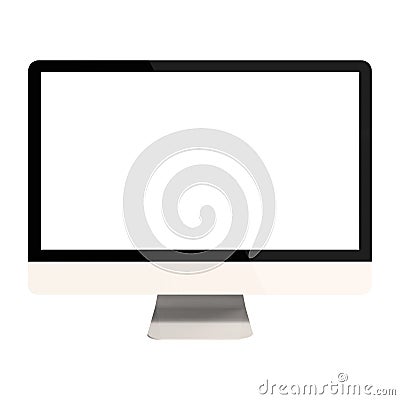 Front View of Blank PC Monitor Isolated on White Background. 3D Render of White Modern Sleek Screen. Stock Photo