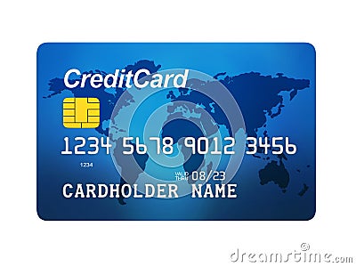 Front View of Blue Credit Card Isolated Stock Photo