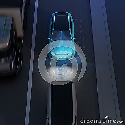 Front view of blue SUV emergency braking to avoid car crash Stock Photo