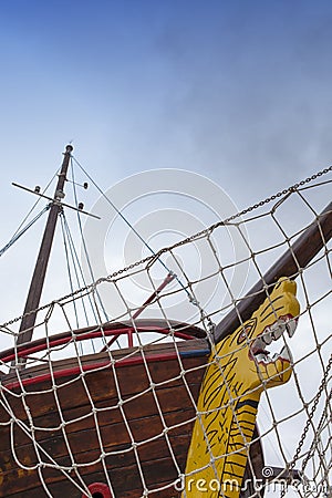 Front view, bow, of fresh painted ship Stock Photo