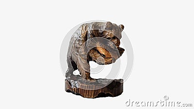 Front View Carved Wooden Bear Sculpture on Background, Animal Sculpture, Stock Photo