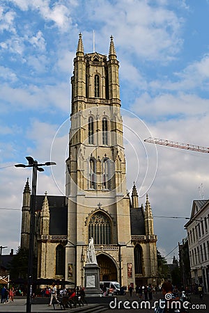 Front view of Cathedral of Saint Bavo, Ghent Editorial Stock Photo