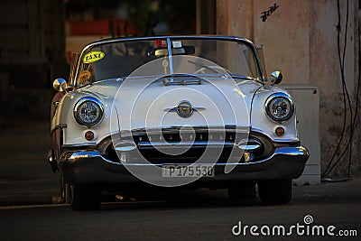 Front view of the classic American car Oldsmobile 98, fourth generation. Havana, Cuba Editorial Stock Photo