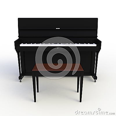 Front view of classic musical instrument black piano isolated on white background, Keyboard instrument Stock Photo