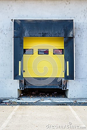 Front view of a closed truck loading bay at a warehouse Stock Photo