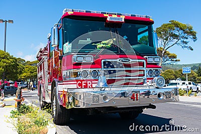 Front view of Coast Side Fire District red pumper fire engine Editorial Stock Photo