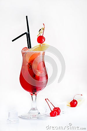 Front view of cold fresh tropical red cocktail in a tulip glass Stock Photo