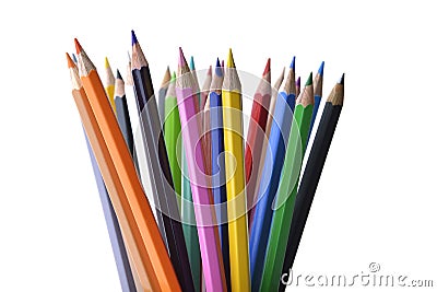 Front View of Colored Pencils on White Background Stock Photo