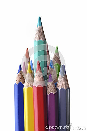 Front View of Colored Pencils on White Background Stock Photo