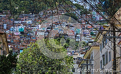 Front view of the colorful houses and facades of the Santa Marta favela in Rio de Janeiro, Brazil Stock Photo