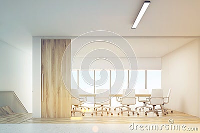 Front view of conference room with wooden door, toned Stock Photo