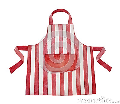 Red and white kitchen apron watercolour illustration. Stock Photo