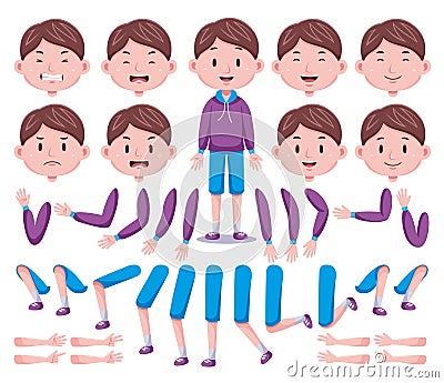 Front View Cute Boys Character Creation Set 04 Cartoon Illustration