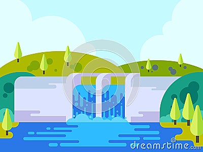 Front view of dam or hydro power plant building vector Vector Illustration