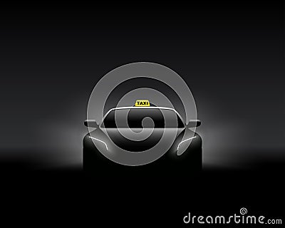 Front View Dark Taxi Car Silhouette. Vector Illustration