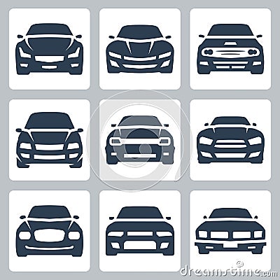 Front view of different cars, icons Vector Illustration