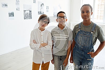 Kids Looking at Art in Gallery Stock Photo