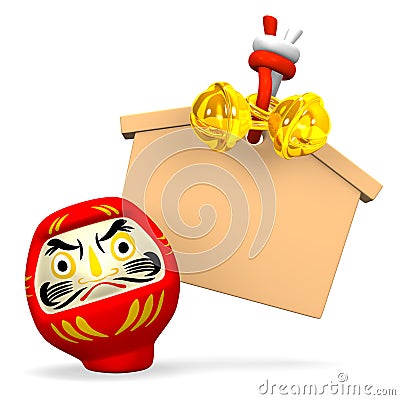 Front View Of Empty Votive Picture And Daruma Doll Cartoon Illustration