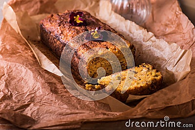 Front view of a fresh loaf of sweet potato cake Stock Photo