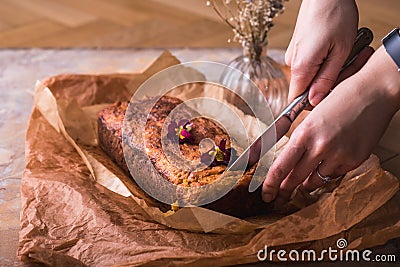 Front view of a fresh loaf of sweet potato cake Stock Photo