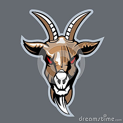 Front view Goat head. Cartoon style. Vector Illustration