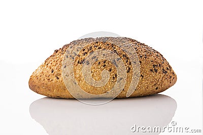 Front View of Golden Brown Sourdough Bread on White Background Shot in Studio Stock Photo