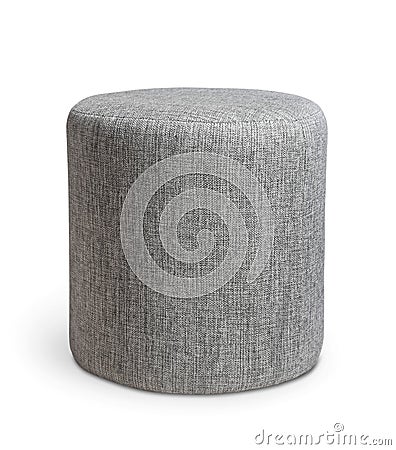 Front view of gray round soft pouffe stool Stock Photo