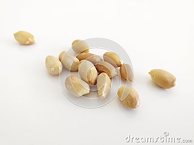 Front view of group of peeled natural peanuts on white background. Organic dried fruits for a healthy diet and ideal for peanut Stock Photo