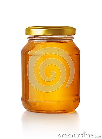 Front view of honey glass jar Stock Photo