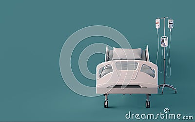 Front view of hospital bed isolated on blue background.Concept for insurance. Stock Photo