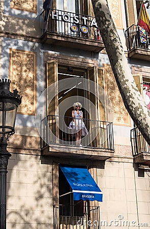 Front view Hostal in Barcelona City Summer 2014 Editorial Stock Photo