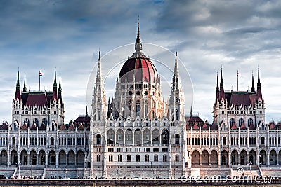 Front view of Hungarian Parliament building, Orszaghaz. Budapest, Hungary Stock Photo