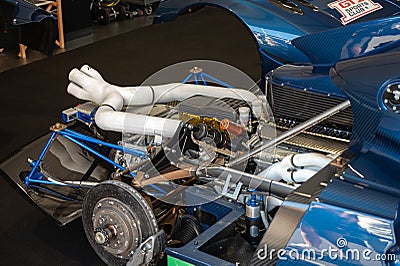 naturally aspirated V12 mid-rear engine of a Pagani Huayra R GT1 Editorial Stock Photo