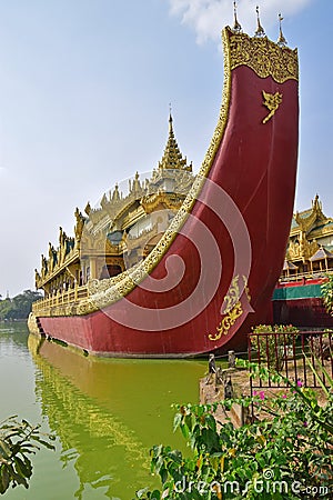 Front View of Karaweik Palace at Kandawgyi Lake, Yangon, Burma Stock Photo