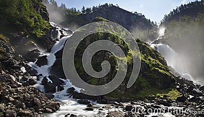 Front view of latefossen waterfall Stock Photo