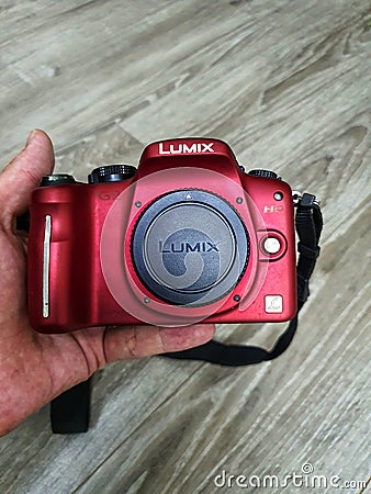 Front view of Lumix G2 in Red Editorial Stock Photo