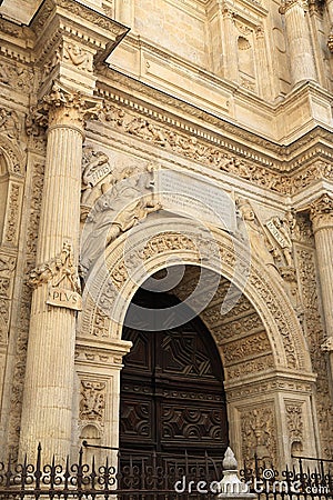 The front view of the main entrance of the cathedral of Granada, Spain Stock Photo