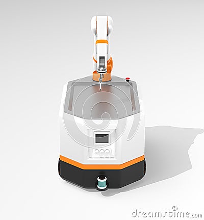 Front view of mobile robot AGV on gray background Stock Photo