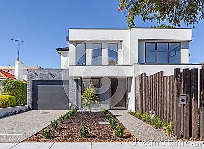 Front view of modern townhouse entrance in Melbourne, Australia. Stock Photo