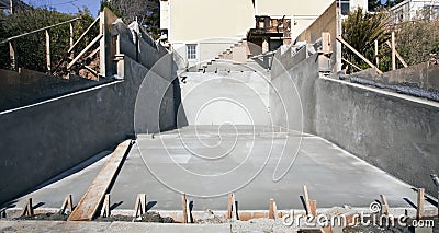 Newly poured cement driveway Stock Photo