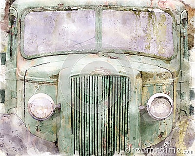 A front view of an old abandoned green rusty 1940s truck Stock Photo