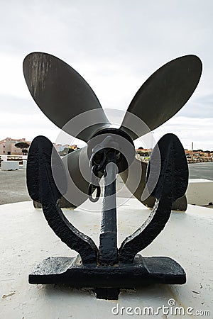 Front View of one of the Lydia Cruise Ship Anchors in Le BarcarÃ¨s France Stock Photo