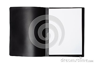 Front view of open file folder with blank paper sheets Stock Photo