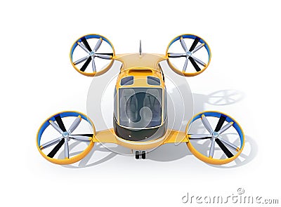 Front view of orange Passenger Drone Taxi isolated on white background Stock Photo