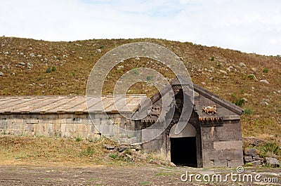 Front view of Orbelian, or Selim, Caravanserai. Vardenyats mountain pass. Vayots Dzor province. Armenia Stock Photo
