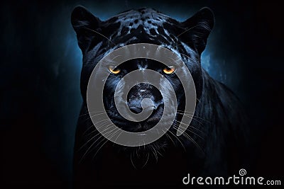 Front View of Panther on Dark Background. Generative AI Stock Photo